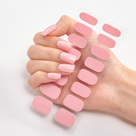 Pink Semi Cured Gel Negle Strips 16 Stickers Negle Wraps Bløde Selvhæftende Gel Negle Stickers Salon-Q