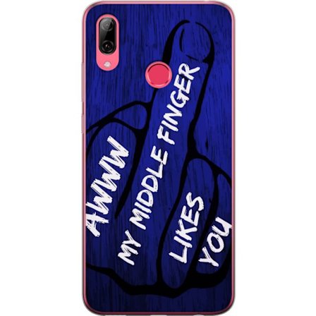 Kompatibelt Mobildeksel til Huawei Y7 (2019) Mørk typografisk illustrasjon med hjerteform og budskap om vennskap mot dyp blå tretekstur