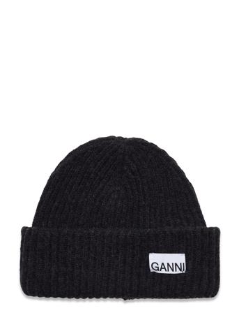 Structured Rib Beanie Accessories Headwear Beanies Sort Ganni