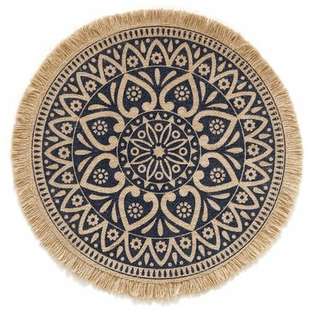 4 stk. varmeisoleret spisebordsmåtte, runde broderede dækkeservietter, skridsikre underlag, 40 cm, til køkken og boligindretning, sort