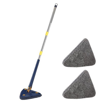 360 Graders Justerbar Rengøringsmop Vådt & Tørt Dobbelt Brug Trekant Håndfri Vaskemop Til Rengøring af Gulv Vægge