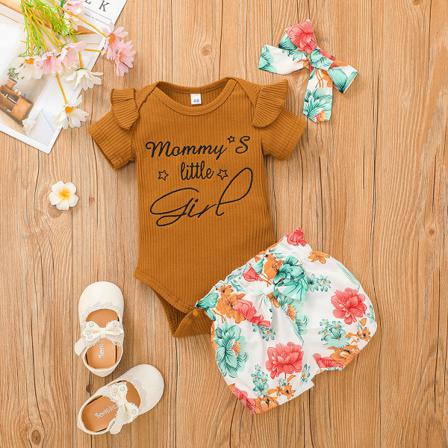 3st Baby Girls Summer Sets Fly Sleeve Stickat Letter Romper Toppar