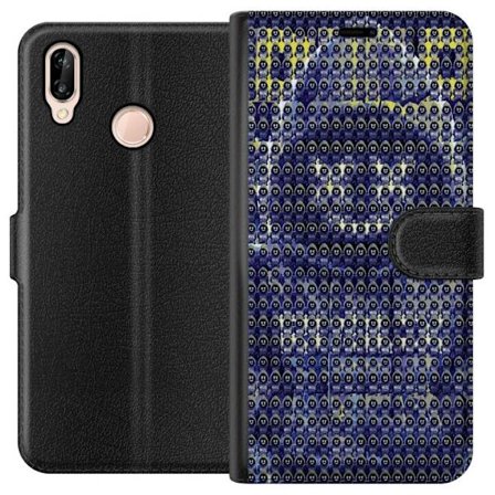 Kompatibelt Plånboksfodral till Huawei Huawei P20 lite Upprepande mönster med mystiska hoodie-figurer i blått och gult, grafisk gaming-inspirerad b