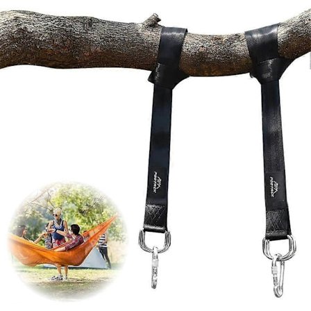 Sæt med 2 hængekøjesæt, ultraresistente over for tunge stropper, ophæng 150 cm med D-ring, to karabinhager, maks. belastning 500 kg, terylenestropper 