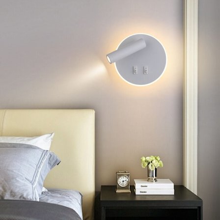 Justerbar 11W LED Vegglampe for Lesing ved Sengen, Kompatibel med Philips, 3W+8W Spotlight - Hvit
