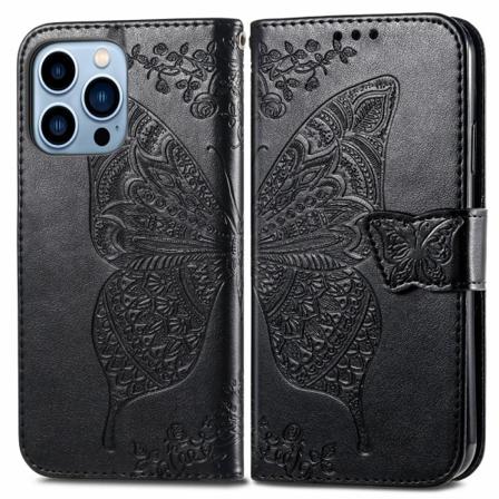 Iphone 13 Pro Max Fodral Butterfly Textur Läder Svart