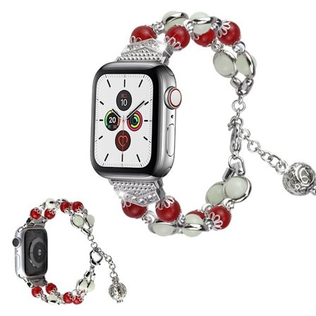 Luminous bead rostfritt stål klockarmband för Apple Watch Series 6 / 5 44mm - röd / silver