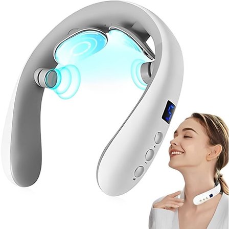 Neckology Intelligent Nakkemassager med Varme, Elektrisk Pulserende Nakkemassager til Smertelindring, Trådløs Nakkemassager til Kvinder