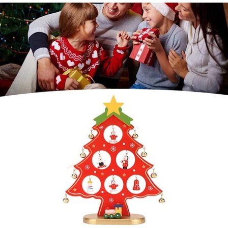 Julepynt - Trepynt til hjemmet - Mini juledekor - Festlig bordpynt - Skandinavisk stil - Rød farge - Sett med 6