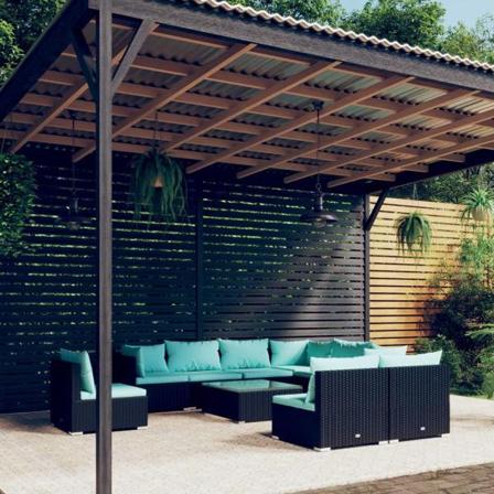 Vidaxl Loungegrupp För Trädgården M. Dynor 10 Delar Konstrotting Svart