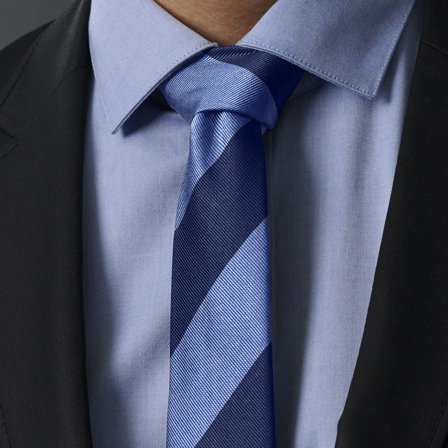 Pastellblått og Marineblått Stripet 6cm Silkeslips for menn - Smale slips