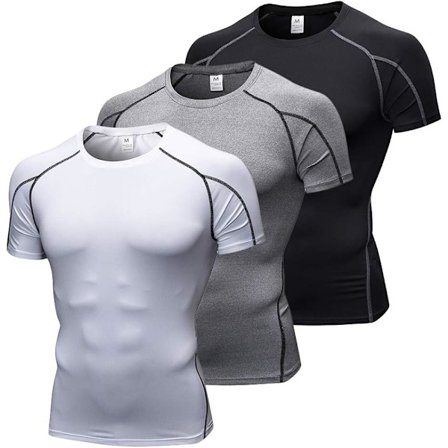 3-pack kompressions-T-shirt för män, sportundertröja, sport-T-shirt (medium, svart/grå/vit)
