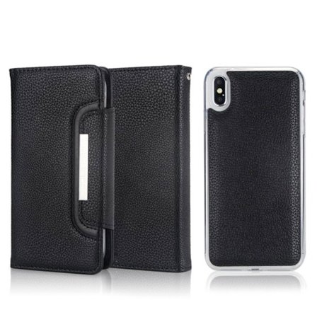iPhone Xs Max litchi-tekstur 2-i-1 læder flip cover - Sort