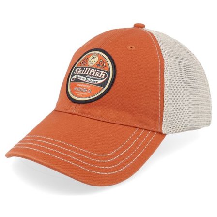 Skillfish - Brun trucker Keps - Retro Fishing Logo 111 Split Texas Orange/Khaki Trucker @ Hatstore