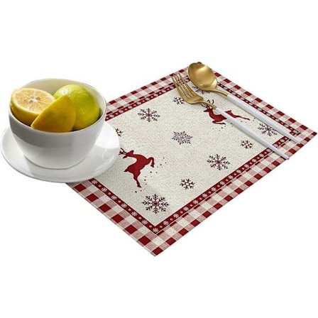 Bordsunderlägg Set om 6 Värmebeständiga Bordsunderlägg för Matbord Jul Älg Snöflinga Röd Buffalo Check Pläd Bordsset