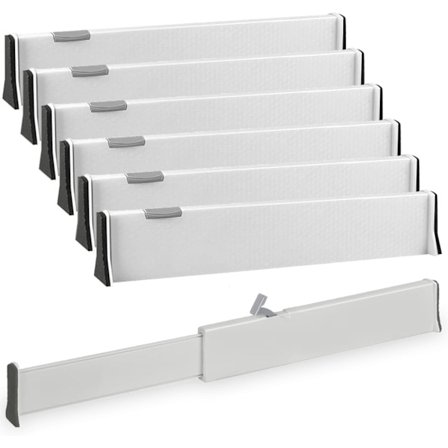 Sett med 6 Utvidbare Kjøkkenskuffdeler 37,8-54 CM H-6CM Plast Justerbare Kjøkken Klær Skuffdeler, Kjøkkenskuff Organizer for Kjøkkenutstyr