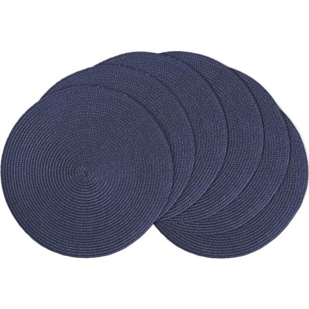 Runde dækkeservietter sæt med 6, 38 cm diameter, vævede varmebestandige vaskbare bordskånere til hjemmekøkken, spisebord, udendørs, fest, marineblå