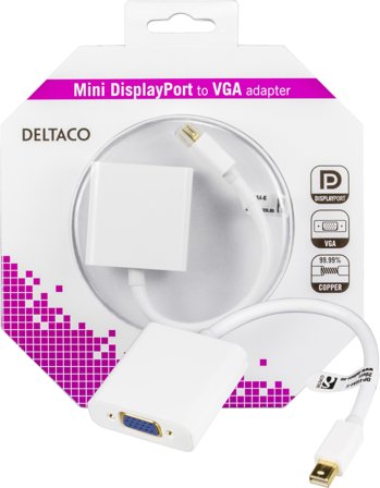 Deltaco DP-VGA4-K - Videokonverter - DisplayPort - VGA - hvit