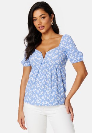 BUBBLEROOM Manda puff sleeve top Blue / Floral Klær