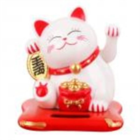 Maneki Neko Viftande Arm Lucky Cat VIT 3,5 TUM White 3.5 inch