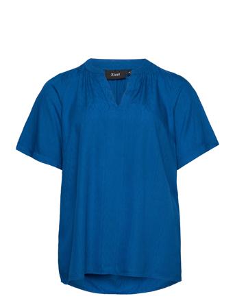 Marley, S/S, Blouse Blouses Short-sleeved Blå Zizzi*Betinget Tilbud