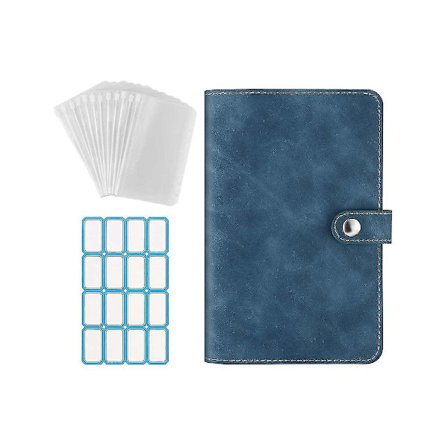6-rings Notatbok Perm PU Lær Notatbok Perm Omslag Med Klar Plast A6 Perm Konvoluttpose Blå