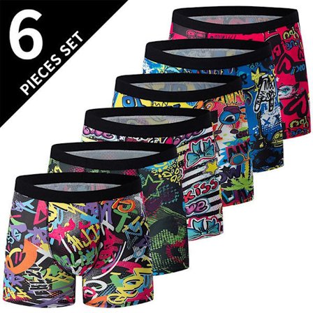 6-pack herr kalsonger - Tryckta kalsonger med siffer- och bokstavsmönster - Låg midja, lös och avslappnad passform 6 st 6 PCS XL
