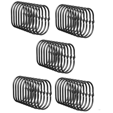 Badeforhængsringe, bruseforhængskroge, Sorte badeforhængskroge Ringe Rustfri, Anti-Drop