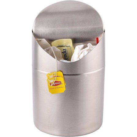 Mini søppelbøtte for kjøkkenbenk | Børstet rustfritt stål, søppelbøtte med svinglokk, sølv 1,5 L / 0,40 gallon | Kjøkkenbenk, soverom, bad, Ho