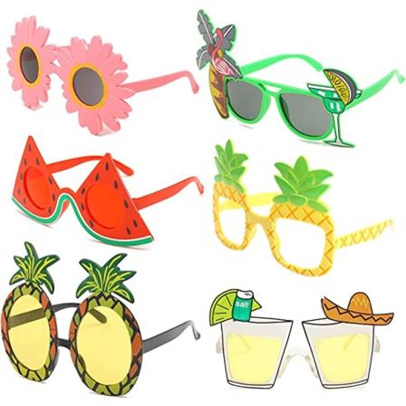 Set med 6 par tropiska hawaiianska solglasögon (15,5*14 cm)