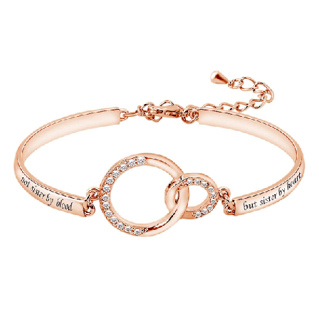 Enkelt Diamond Friend-armband med "inte syster av blod utan syster av hjärtat" (Rose Gold Color 1)