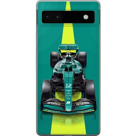 Yhteensopiva Puhelinkuori Google Google Pixel 6a Aston Martinin Formula 1 -auto vihreässä kilpailumuotoilussa, jossa on moderni studiosentuntma