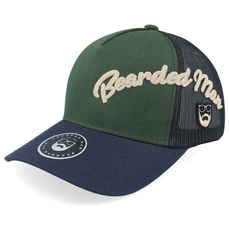 Bearded Man - Verde trucker Cappellino - Side Arch 3d Logo Dark Green/Black/Navy A-frame Trucker @ Hatstore