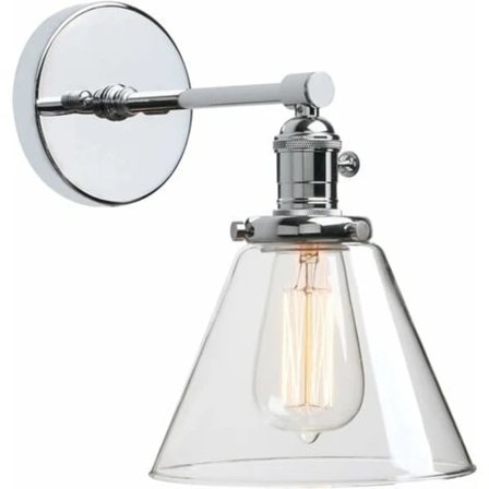 Industrielle Vegglamper Oval Glasskjerm Vintage Hallvegslamper E27 Retro Lysarmaturer for Soverom Toalettspeil (Krom)