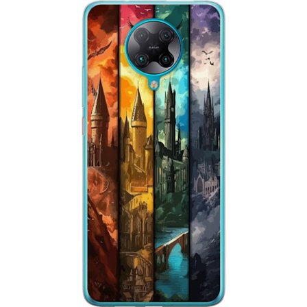 Kompatibel Mobilcover til Xiaomi Xiaomi Poco F2 Pro Fire magiske slotte i forskellige elementfarver, episk fantasykunst med ild vand luft og mørke i