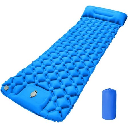 Selvoppustelig Liggeunderlag med Fodpumpe & Pude, Ultralet Vandtæt, 190x60 cm_TF_TF