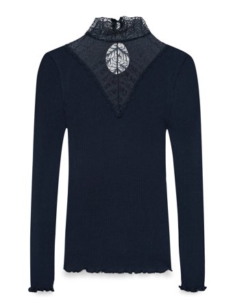 Rwbeatha Silk Ls Lace T-Shirt Navy Rosemunde