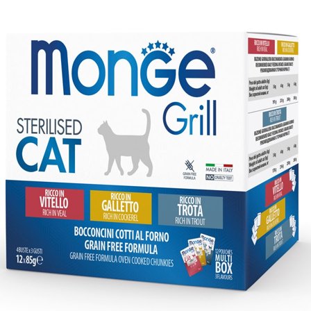 Monge Grill Sterilised Multibox Mix Vitello Galletto Trota Per