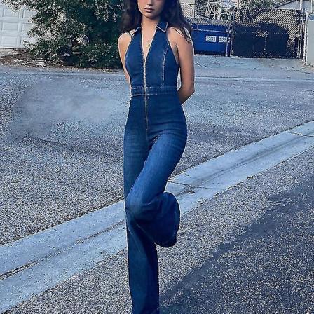 2023 Ny Dame Ærmeløs Denim Jumpsuit - Sommer Mode Turisme Fritid L