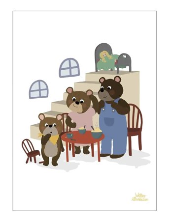 Poster & Frame Willero Illustration - Guldlok Og De Tre Bjørne - Multi/patterned - A3
