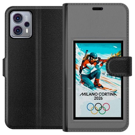 Kompatibelt Lommeboketui til Motorola Moto G23 Retroplakat Cortina Milano 2026 med fjell, vintersportsutøvere, italienske trikolor, Milano-katedralen