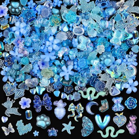 100 stykker 3D-harpikssommerfuglebjørne neglecharms Roseblomster Ferskenkjole Sløjfe Hjort Slange Kanin Dyreformede Rhinestones A