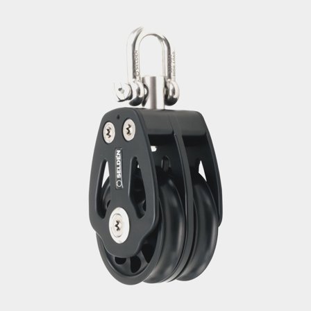 Bozzello doppio con grillo Seldén PBB 100, rotante, a cuscinetti a scorrimento, adatto per cime Ø8 - 12 mm