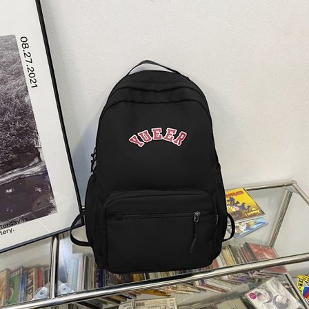 Enkel bokstavs skolväska stor kapacitet student ryggsäck gymnasieelever män och kvinnor all-match campus student skolväska-svart