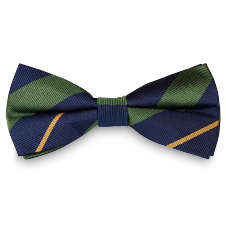 Papillon in seta blu navy con righe verdi e oro per uomini - Papillon pre-annodati
