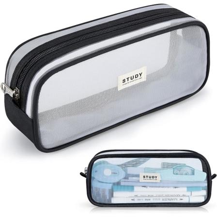 Genomskinlig pennfodral Stor pennväska Stationery Pouch Cosmestic Make up Väska för Student Skola Högskola Kontor-1pc