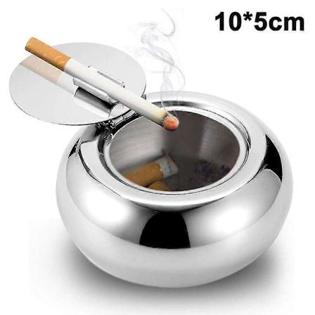 Moderne bordaskebæger i rustfrit stål med låg, cigaretaskebæger til indendørs eller udendørs brug, skrivebord