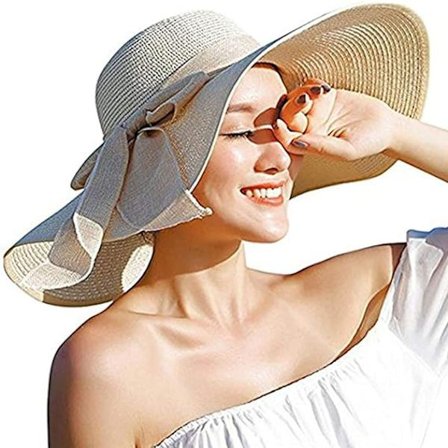 Beige - Damhatt Linje Bred Kant Halmhatt Solskydd Andningsbar