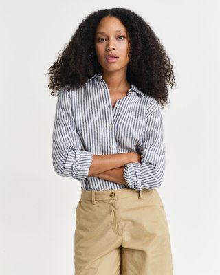 GANT - Regular fit stipete linskjorte til dame evening blue