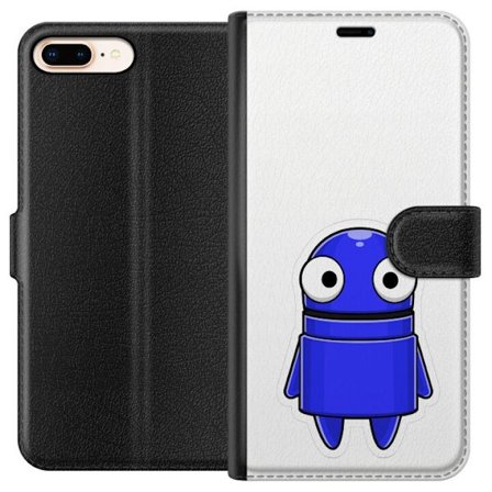 Yhteensopiva Lompakkokotelo Apple Apple iPhone 7 Plus Sininen piirretty hahmo, jossa on suuret silmät ja ystävällinen ilme minimalistisessa muotoil